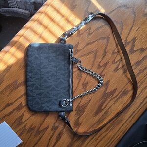 Michael Kors Black Textured Wallet with Chain